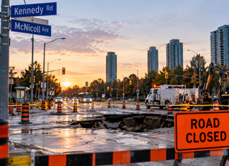 Water Main Break Causes Road Collapse in Scarborough, Northbound Kennedy Road Closed